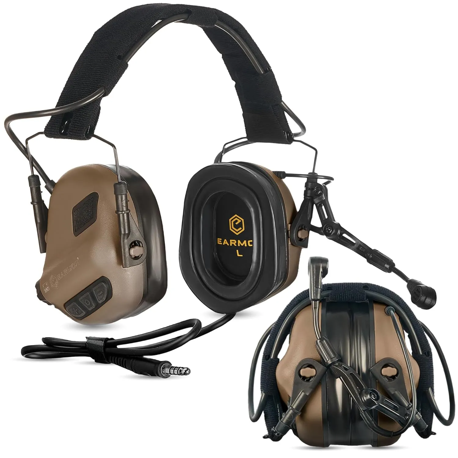M32 PLUS Tactical Headset for Helmet - Noise Canceling Headphones with mic for Shooting & Hunting Earmuffs, Nato TP120 Jacket, Coyote