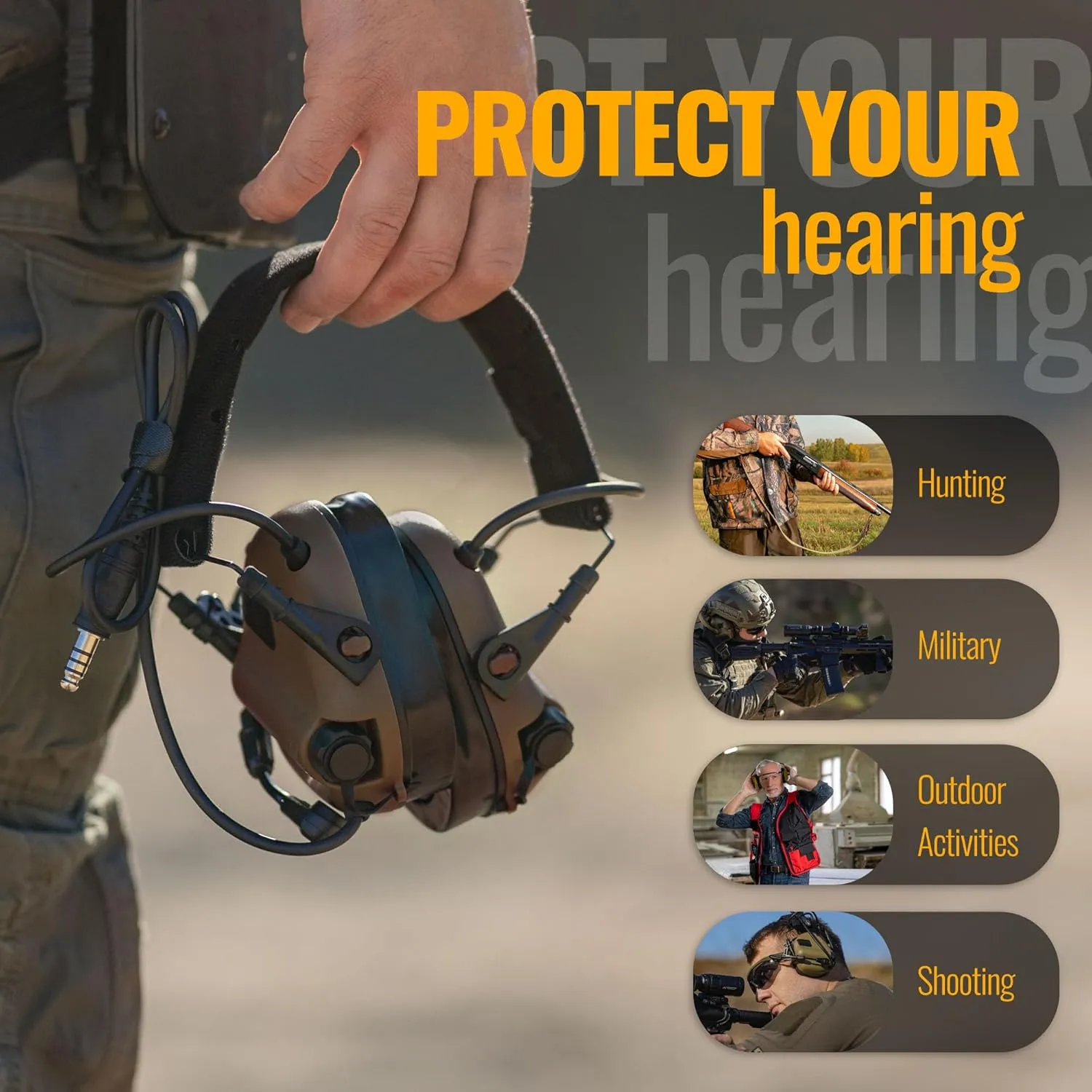 M32 PLUS Tactical Headset for Helmet - Noise Canceling Headphones with mic for Shooting & Hunting Earmuffs, Nato TP120 Jacket, Coyote