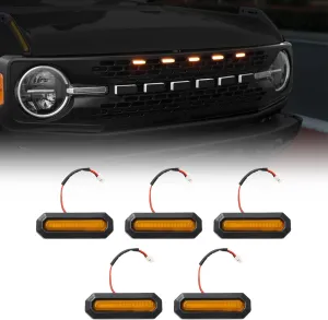 Mabett 5PCS LED Grille Lights for Ford Bronco Accessories 2021 2022 2023 2024 2025 2/4-Door fit Badlands Wildtrak & Everglades