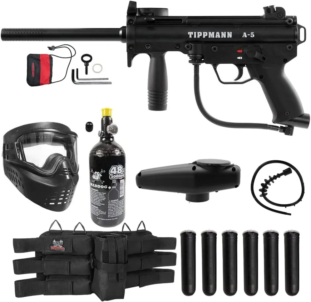 Maddog Tippmann A-5 Titanium Paintball Gun Marker Starter Package - Black