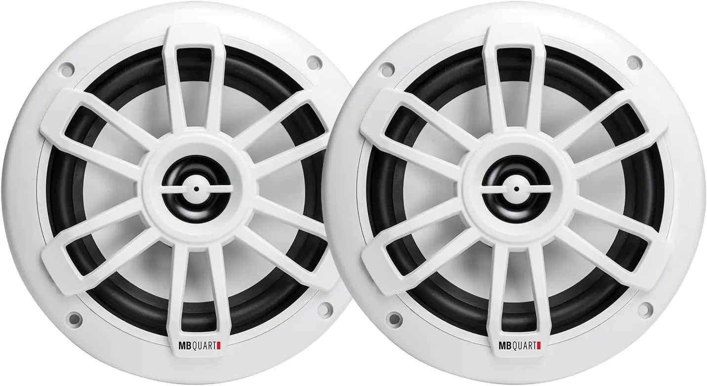 MB Quart Marine Boat Speakers with Bluetooth Source Unit (White) – 6.5 Inch, 160 Watt Each, Marine Grade Waterproof, Full Range, Set of 2 Speakers