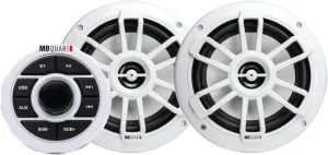 MB Quart Marine Boat Speakers with Bluetooth Source Unit (White) – 6.5 Inch, 160 Watt Each, Marine Grade Waterproof, Full Range, Set of 2 Speakers