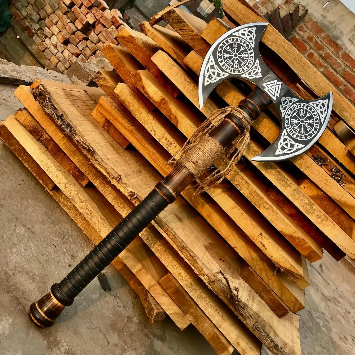 [MDM King Tools] Custom Handmade Viking Axe Medieval Ax with Viking Gift, Hand Axes, Viking Gifts for Men, Camping Tomahawk, Bearded, Ragnar Axe with Leather Sheath (Dobule)