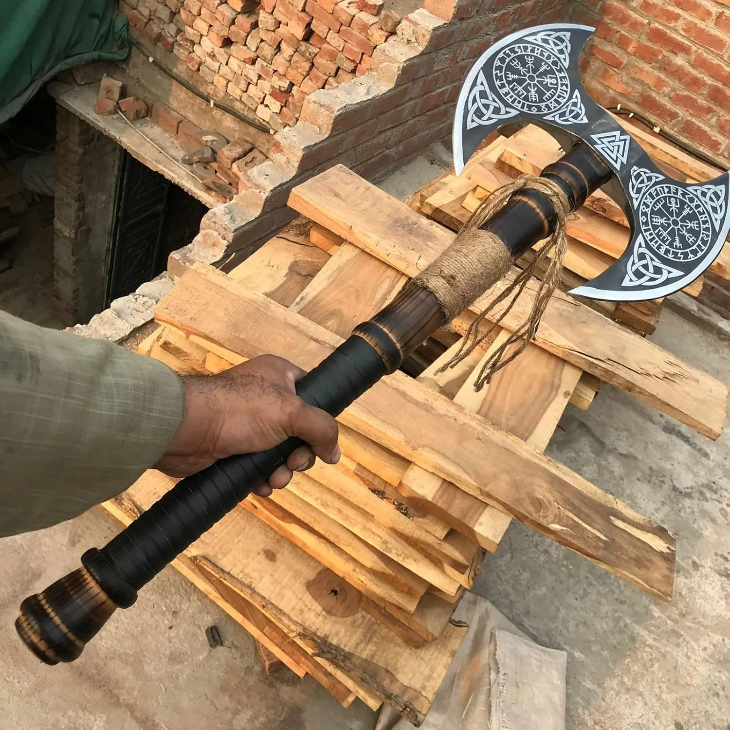 [MDM King Tools] Custom Handmade Viking Axe Medieval Ax with Viking Gift, Hand Axes, Viking Gifts for Men, Camping Tomahawk, Bearded, Ragnar Axe with Leather Sheath (Dobule)