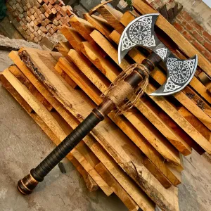 [MDM King Tools] Custom Handmade Viking Axe Medieval Ax with Viking Gift, Hand Axes, Viking Gifts for Men, Camping Tomahawk, Bearded, Ragnar Axe with Leather Sheath (Dobule)