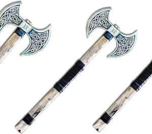 Medieval Double Headed Axe, Carbon Steel Viking Axe with Ash Wood Handle, Viking Double Bit Axe with Sheath, Double Sided Axe, Double Edge Axe, Double Head Axe for Camping