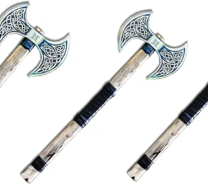 Medieval Double Headed Axe, Carbon Steel Viking Axe with Ash Wood Handle, Viking Double Bit Axe with Sheath, Double Sided Axe, Double Edge Axe, Double Head Axe for Camping