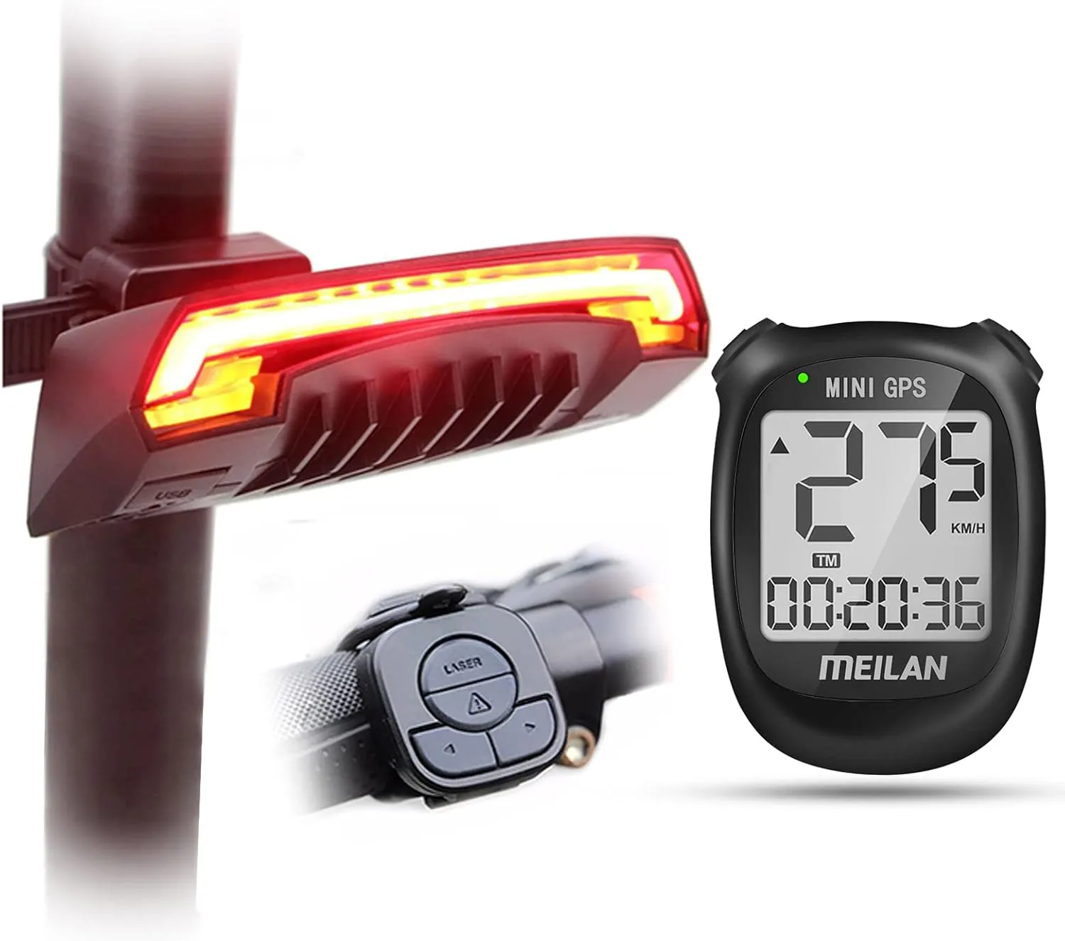 MEILAN X5 Smart Bike Taillight M3 Mini GPS Bike Computer (Black)