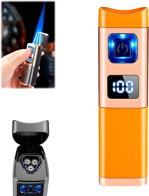 Metal Jet Flame Lighter, Adjustable Flame Lighter Jet Flame Torch Lighter Refillable Butane Lighter with Cutter (Orange)