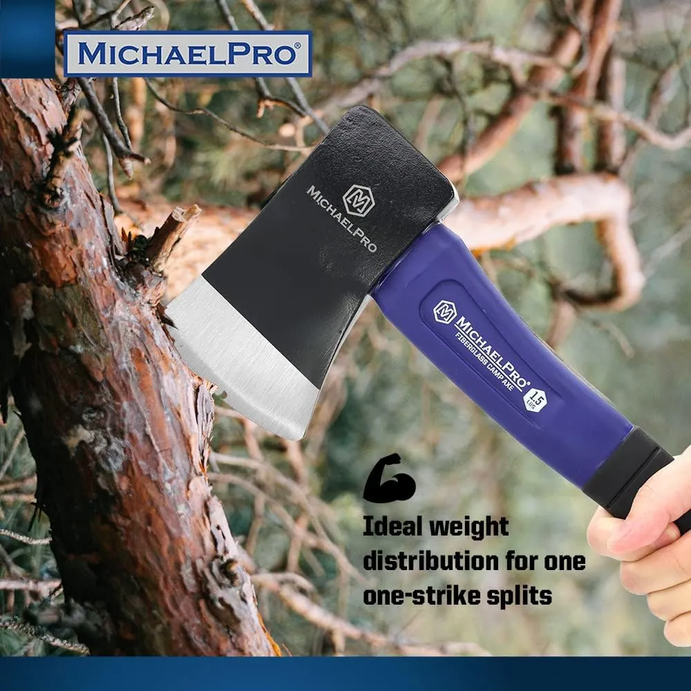 MichaelPro MP004004 Camping Axe | 1.5 lbs, 13.5-Inches | Shock Absorbing Fiberglass Handle | Camp Hatchet with Ergonomic Grip