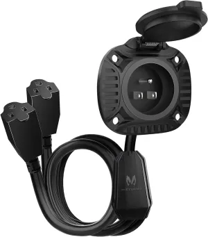 MICTUNING 15Amp 250V AC Port Plug with Heavy Duty Integrated Dual 20" Extension Cord Y Splitter Cable and Water-Resistant Spring-loaded Cover - Black