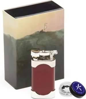 Mikazuki Red & Flint Set - Japanese Soft Flame Lighter   20 Replacement Flints, Refillable Butane Pipe Lighter, Adjustable Angled Flame Lighter, Airline Friendly Travel Lighter