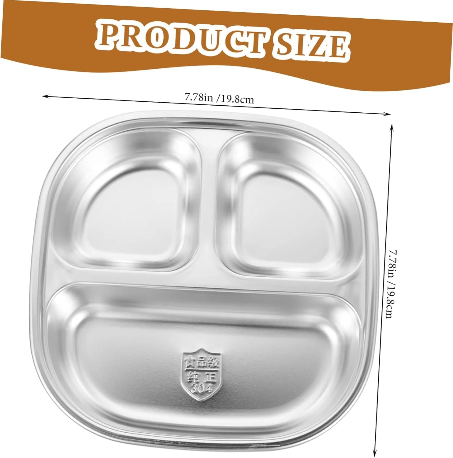 Mikinona Stainless Steel Divided Tray Food Grade Three-section Plate for Boys and Girls Camping and Outdoor Dining Easy to Clean Reusable Dishwasher Safe for Lunch and Dinner