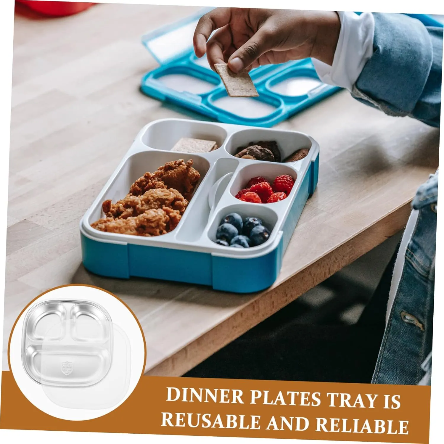 Mikinona Stainless Steel Divided Tray Food Grade Three-section Plate for Boys and Girls Camping and Outdoor Dining Easy to Clean Reusable Dishwasher Safe for Lunch and Dinner