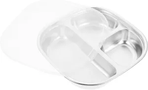 Mikinona Stainless Steel Divided Tray Food Grade Three-section Plate for Boys and Girls Camping and Outdoor Dining Easy to Clean Reusable Dishwasher Safe for Lunch and Dinner