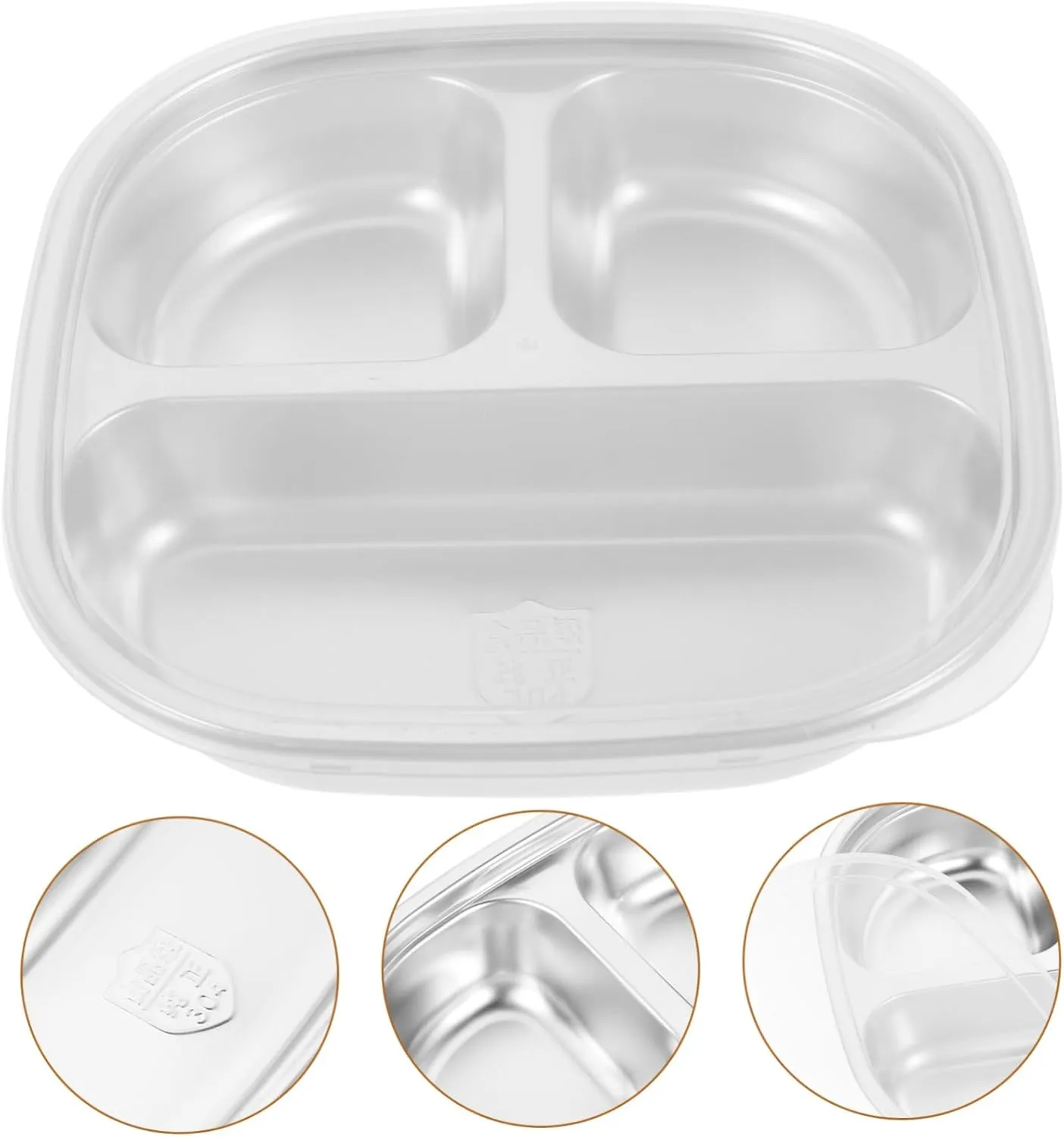 Mikinona Stainless Steel Divided Tray Food Grade Three-section Plate for Boys and Girls Camping and Outdoor Dining Easy to Clean Reusable Dishwasher Safe for Lunch and Dinner