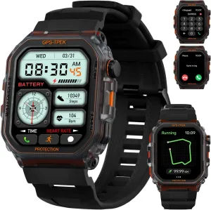 Military Smart Watch for Men (Answer/Make Calls), 1.75'' Smart Watch for Android and iPhone, Fitness Watch with 100  Sports Modes, IP68 Waterproof, GPS/Heart Rate/Sleep/Stress, Watches for Men
