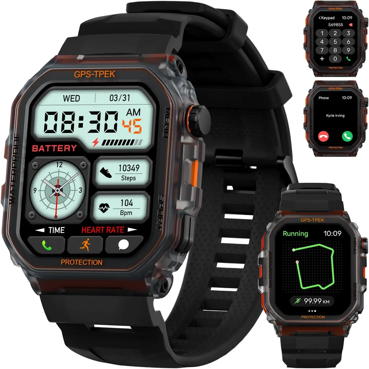 Military Smart Watch for Men (Answer/Make Calls), 1.75'' Smart Watch for Android and iPhone, Fitness Watch with 100  Sports Modes, IP68 Waterproof, GPS/Heart Rate/Sleep/Stress, Watches for Men