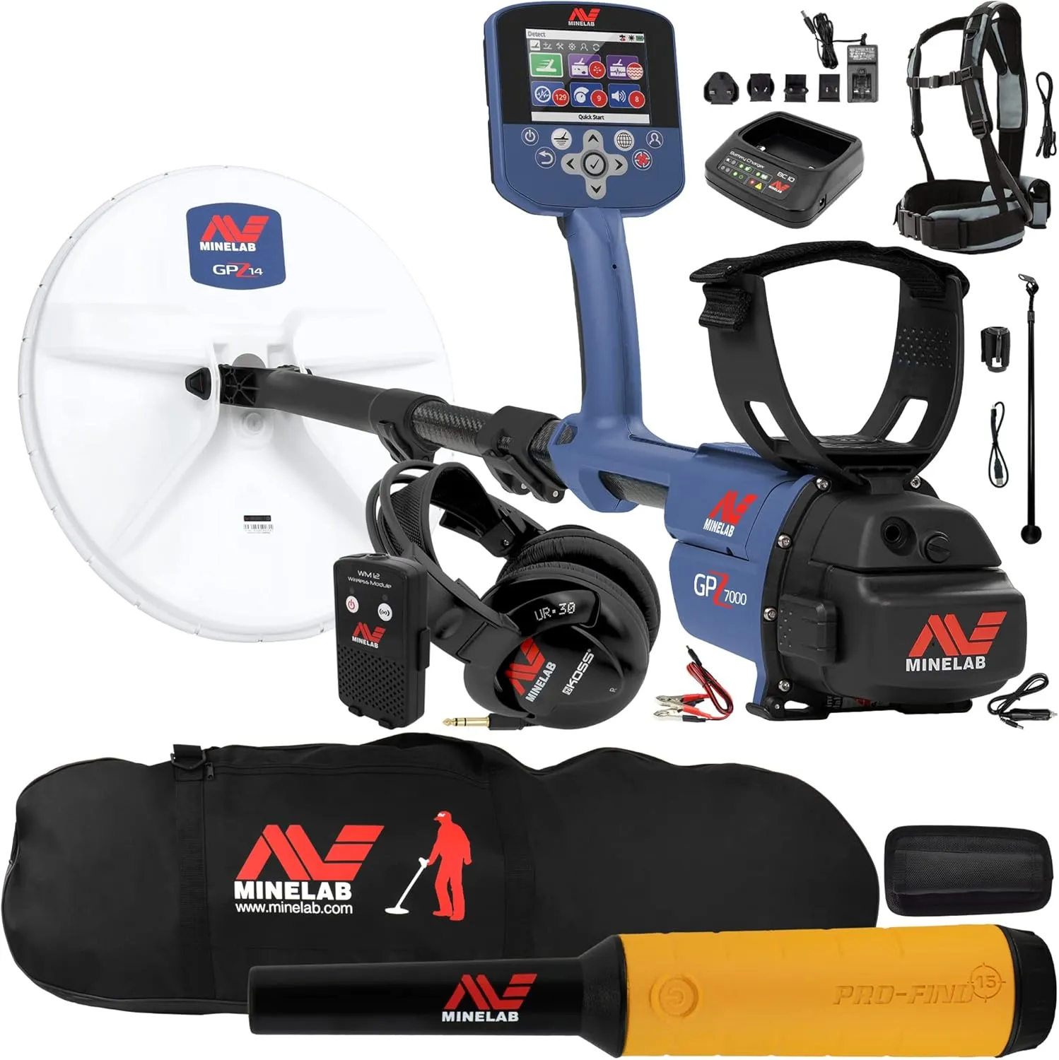 Minelab Metal Detectors GPZ 7000 All Terrain Gold Metal Detector Bundle with Pro Find 15, Carry Bag