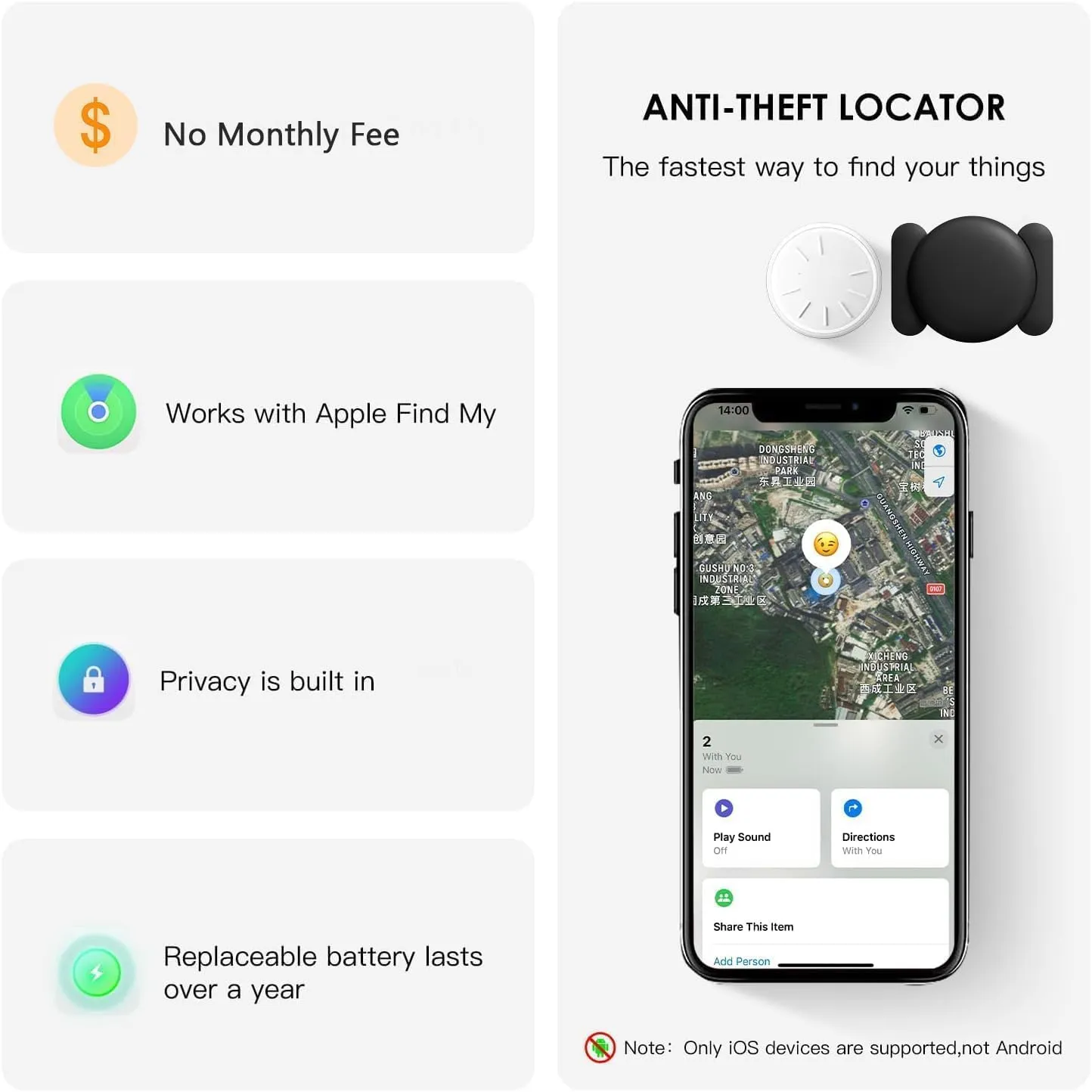 Mini Car GPS Tracking Device for Cars, Vehicles etc, 1PCS Real Time GPS Tracker for Vehicles Work with Find My (iOS Only), Hidden Car Tracker with Magnetic Case, No Monthly Fee (Black)