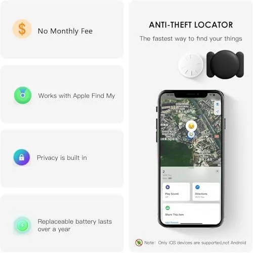 Mini Car GPS Tracking Device for Cars, Vehicles etc, Work with Find My (iOS Only), Hidden Car Tracker with Magnetic Waterproof Case, No Monthly Fee (1PCS, Black)