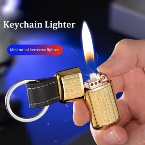 Mini Keychain Lighter Kerosene Lighter, Refillable Metal Lighter,Vintage Lighter, Waterproof Outdoor Survival Lighter Fluid, Gifts for Husband and Father(Gold)