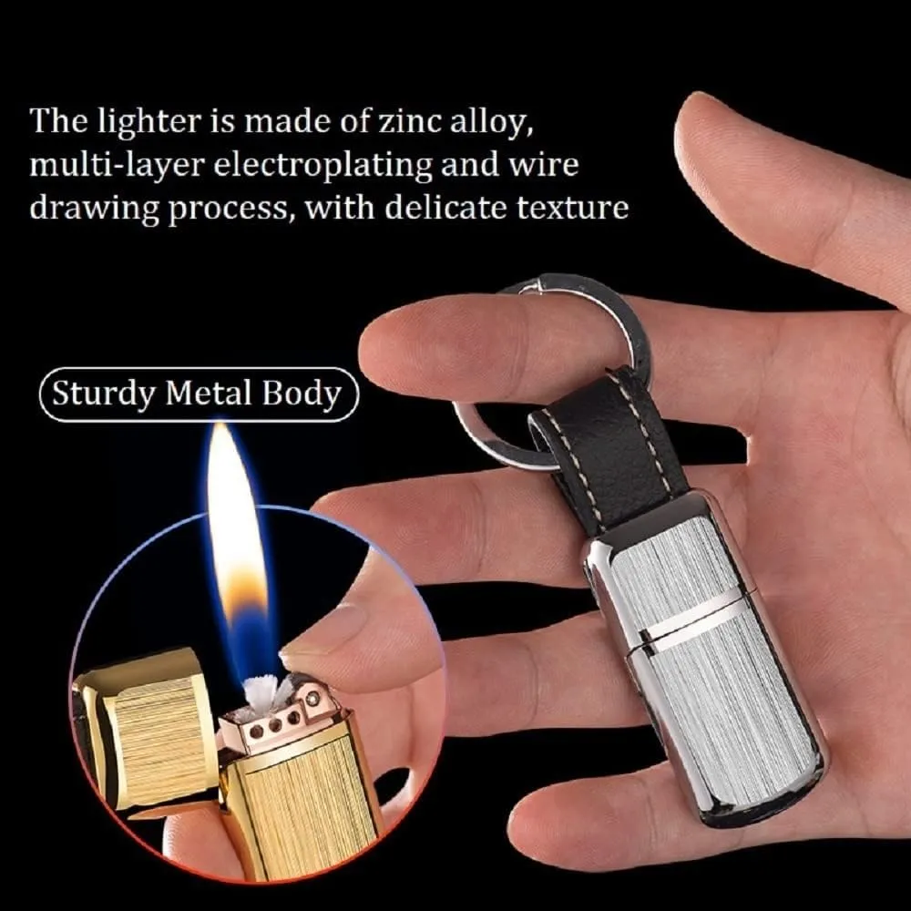 Mini Keychain Lighter Kerosene Lighter, Refillable Metal Lighter,Vintage Lighter, Waterproof Outdoor Survival Lighter Fluid, Gifts for Husband and Father(Gold)