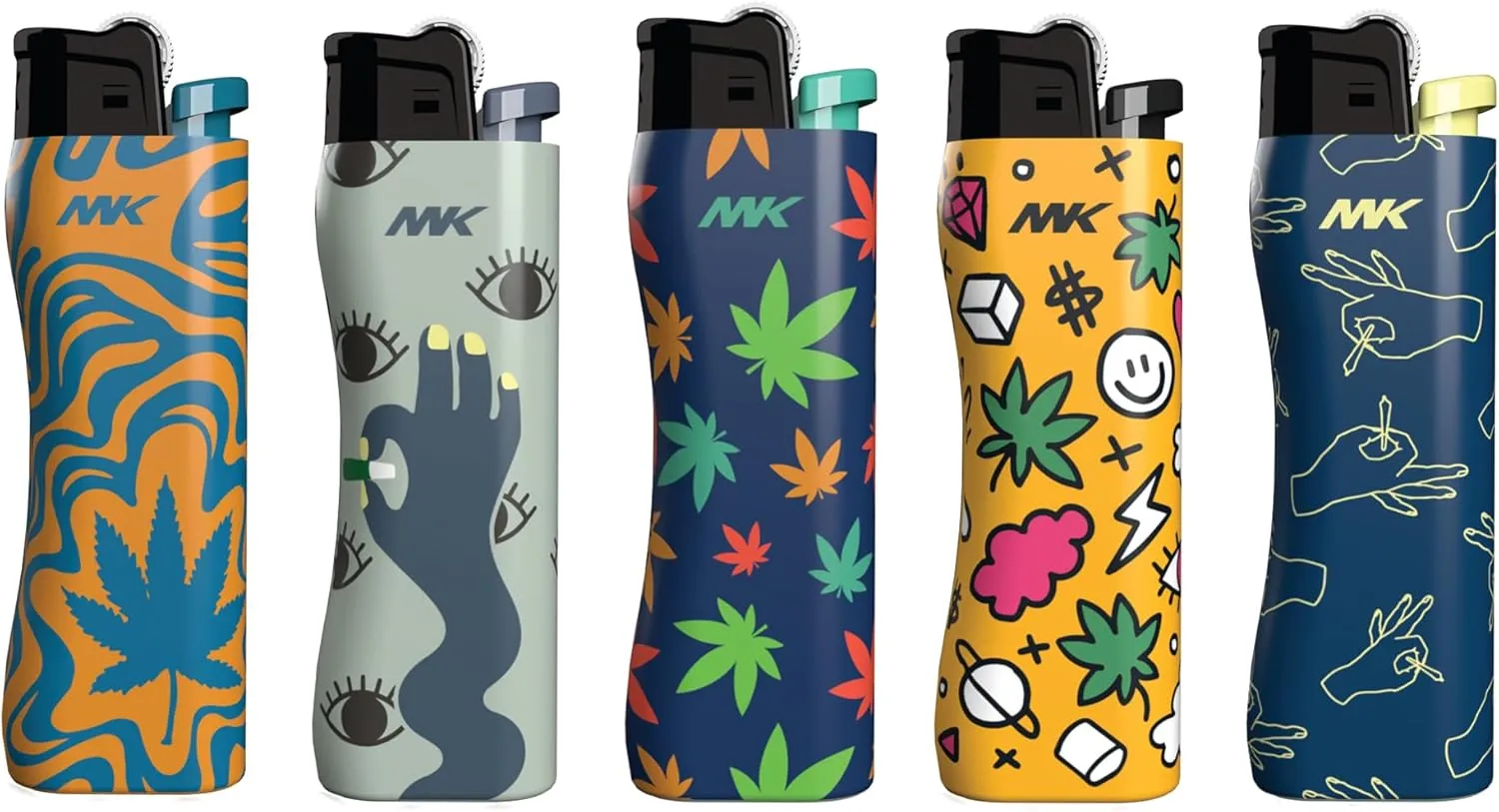 MK Lighter 9G Soft Flame Flint Strike Refillable Lighters - Ideal for Candle, BBQ and Pocket Use (Plant-5PC)