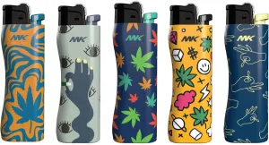 MK Lighter 9G Soft Flame Flint Strike Refillable Lighters - Ideal for Candle, BBQ and Pocket Use (Plant-5PC)