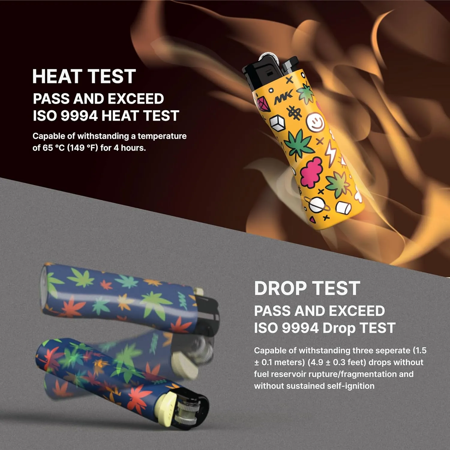 MK Lighter 9G Soft Flame Flint Strike Refillable Lighters - Ideal for Candle, BBQ and Pocket Use (Plant-5PC)
