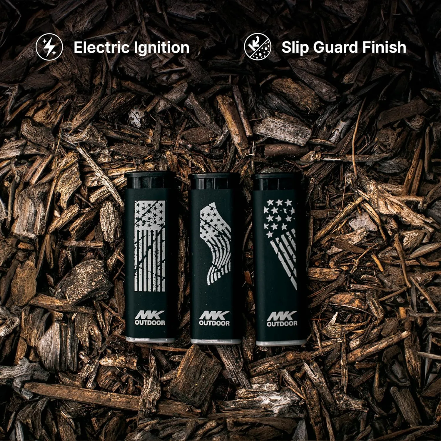 MK Lighter Outdoor Series Alpine Set 5-Pack Assorted Design Multipurpose Refillable, Windproof Flame, Slip Guard Candle & BBQ, Prepping & Camping Supplies, Survival Lighters (Freedom)