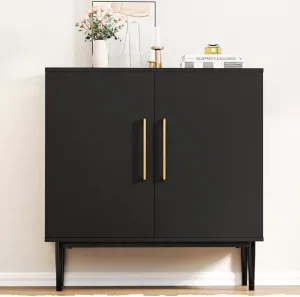 Modern, Free Standing Cabinet, Black Sideboard and Buffet Storage with Doors, Wood Accent Cabinet for Living Room, Hallway, Entryway, Dining Room, Bedroom (1, Black)