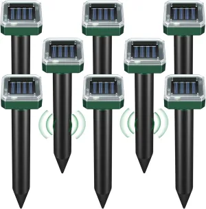 Mole Repellent Solar Powered 8 Pack,Snake Vole Repellent Outdoor, Gopher Repellent Ultrasonic Solar Powered for Lawn Garden Waterproof, Sonic Mole Spikes,Get Rid of Moles Groundhog Chipmunk Repellent