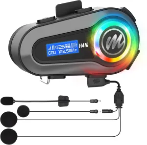 Moman Motorcycle Helmet Headset, H4M with 【LCD Screen & 6 EQ Sound】 Motorbike Helmet Speaker Single Person Use Wireless 5.3 Headphone with HiFi Stereo FM Radio AI Voice Assitant IPX6 Waterproof