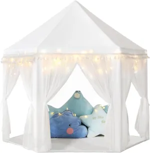 Monobeach White Princess Tent Girls Tassel Decor Large Playhouse Kids Castle Play Tent with Star Lights Toy for Children Indoor and Outdoor Games, 55'' x 53'' (White Princess Tent with Tassel)
