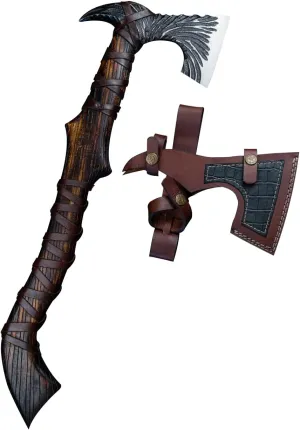 Morf Steelware Handmade High Carbon Steel Black Edge Axe, 21 inch Black Viking Edge Axe - Hunting, Camping & Survival Axe with Leather Sheath, Rose Wood Handle