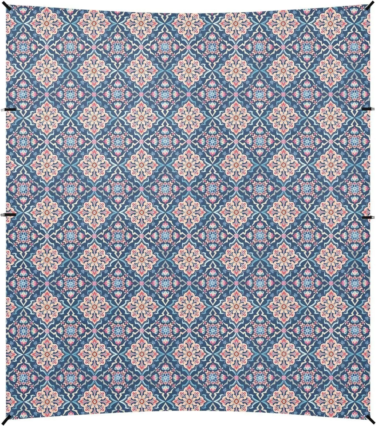 Moroccan Style Floral Patterns Foldable Beach Cabana UPF50  Protection Waterproof Portable Sun Shelter Includes Sand Shovel, Sandbags, Stability Poles for Camping, Picnics, Backyard & Fishing