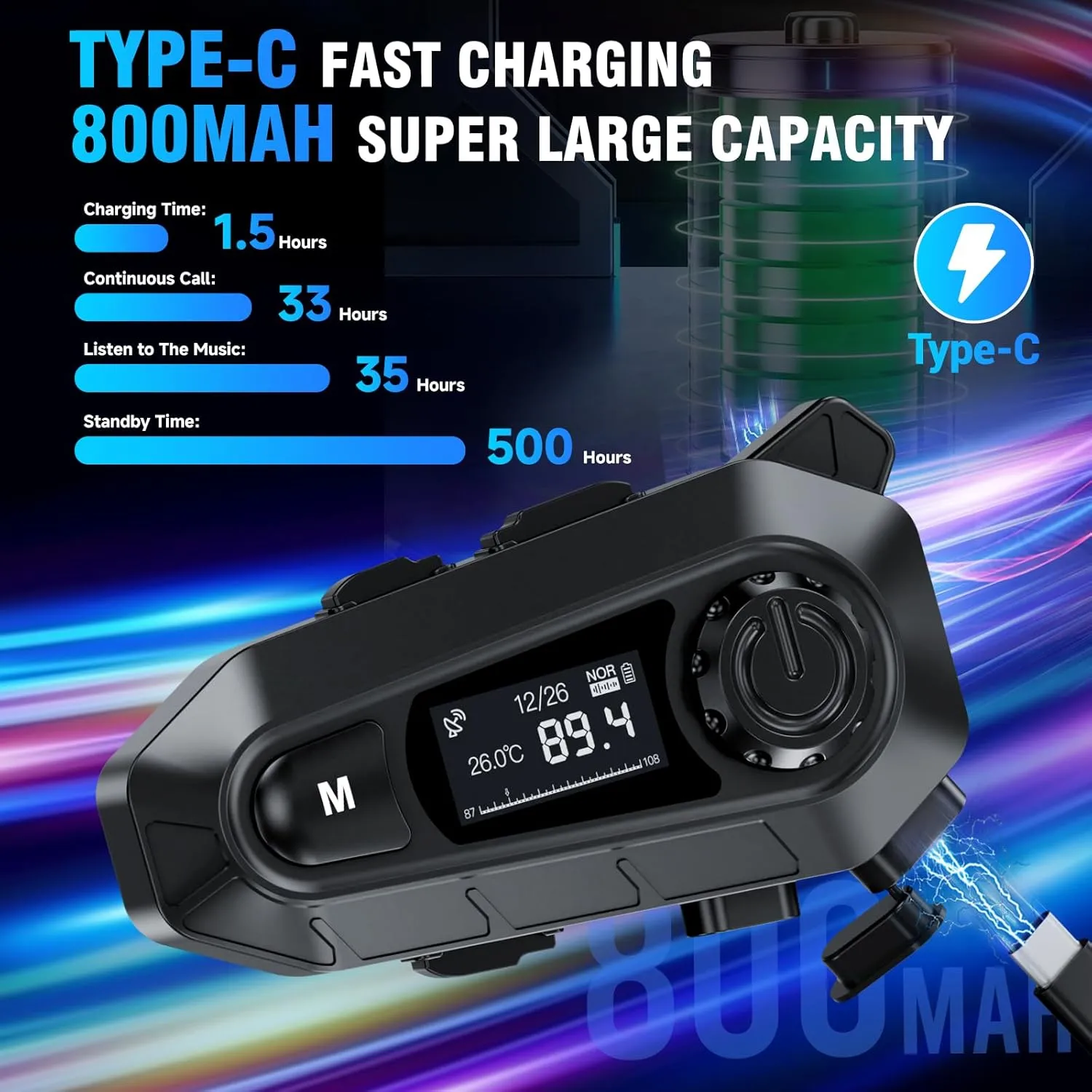 Motorcycle Bluetooth Headset, A1 Helmet Bluetooth Headset with 2 Type Mics, Hands-Free Call/Music/IPX6/Noise Cancellation/Wake Up Siri/Can Connect Two Mobile Phones, Motorcycle Helmet Speakers