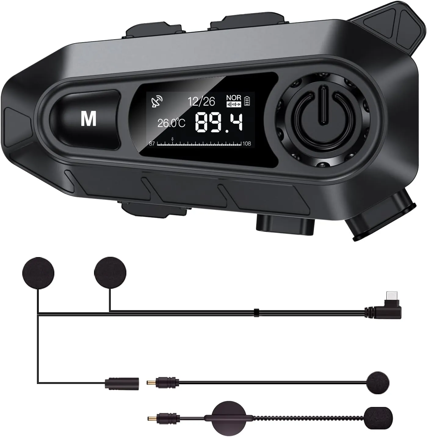 Motorcycle Bluetooth Headset, A1 Helmet Bluetooth Headset with 2 Type Mics, Hands-Free Call/Music/IPX6/Noise Cancellation/Wake Up Siri/Can Connect Two Mobile Phones, Motorcycle Helmet Speakers