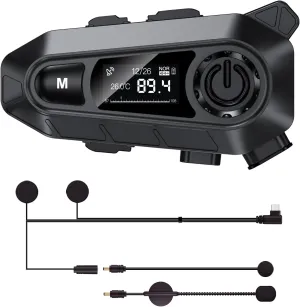 Motorcycle Bluetooth Headset, A1 Helmet Bluetooth Headset with 2 Type Mics, Hands-Free Call/Music/IPX6/Noise Cancellation/Wake Up Siri/Can Connect Two Mobile Phones, Motorcycle Helmet Speakers
