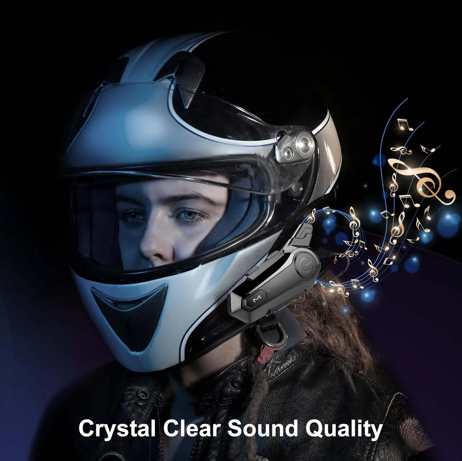 Motorcycle Bluetooth Headset E1 2 Riders Wireless 400M Dirt Bike Helmet Intercom with CVC Noise Cancellation Stereo Music IPX6 Waterproof for Half/Open Face Helmet