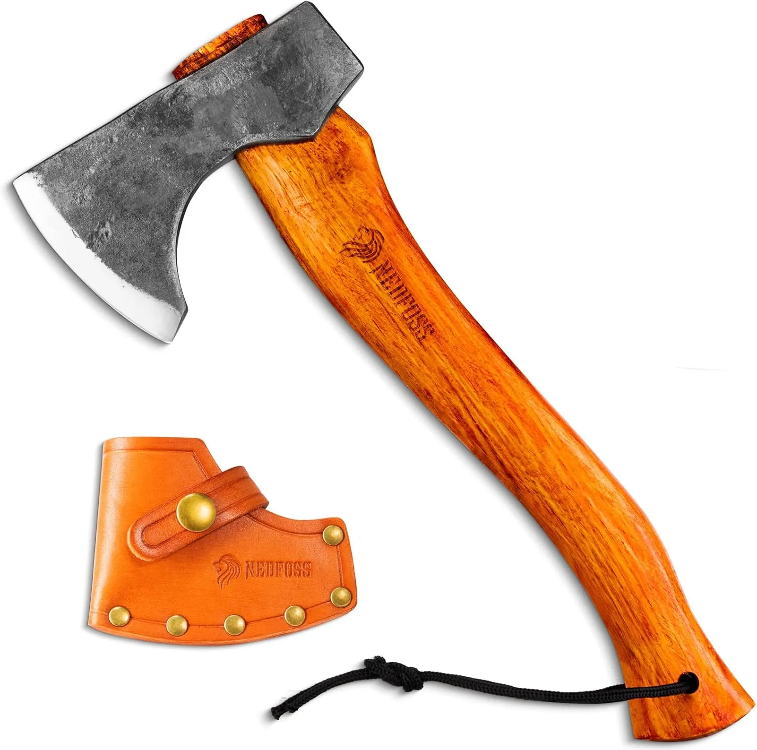 NedFoss 13" Hatchet with Leather Sheath, Forged Carbon Steel and Beech Handle Bearded Axe, Camping & Survival, Carving, Bushcraft Axe, Chopping & Splitting Axe (Beech Handle)