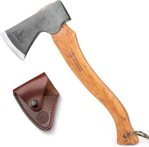 NedFoss 15" Hatchet, Chopping Axes and Hatchets for Wood Splitting and Kindling, Forged Carbon Steel Bushcraft Axe Head Beech Wood Handle, Retro Leather Sheath