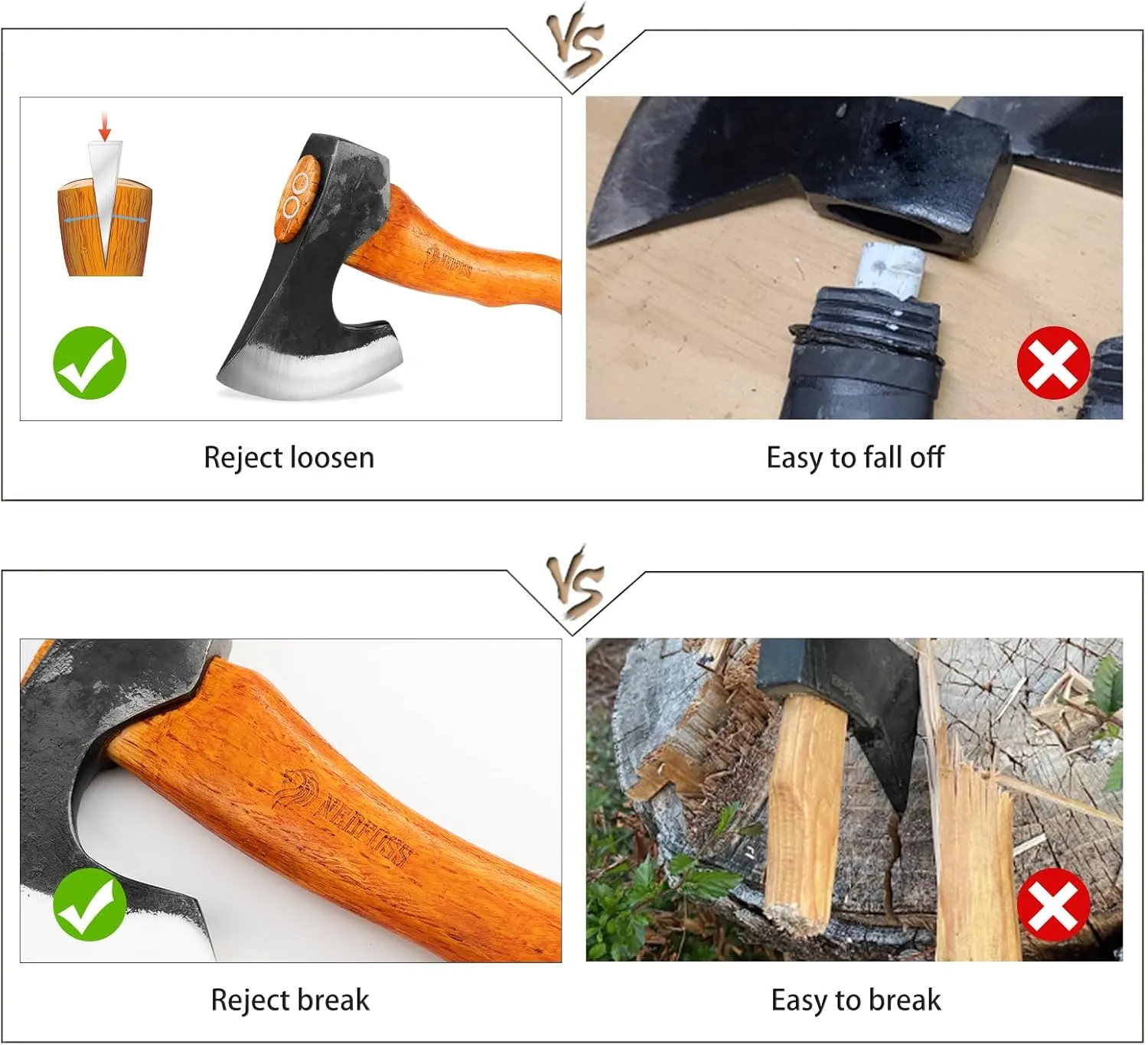 NEDFOSS Mammoth Camping Hatchet Axe, 16" Camping Axe with 1065 High Carbon Steel & Wooden Handle, Multi-Purpose Hatchet Axe for Camping, Bushcraft and Survival, Cabin Dector, Gift for Men