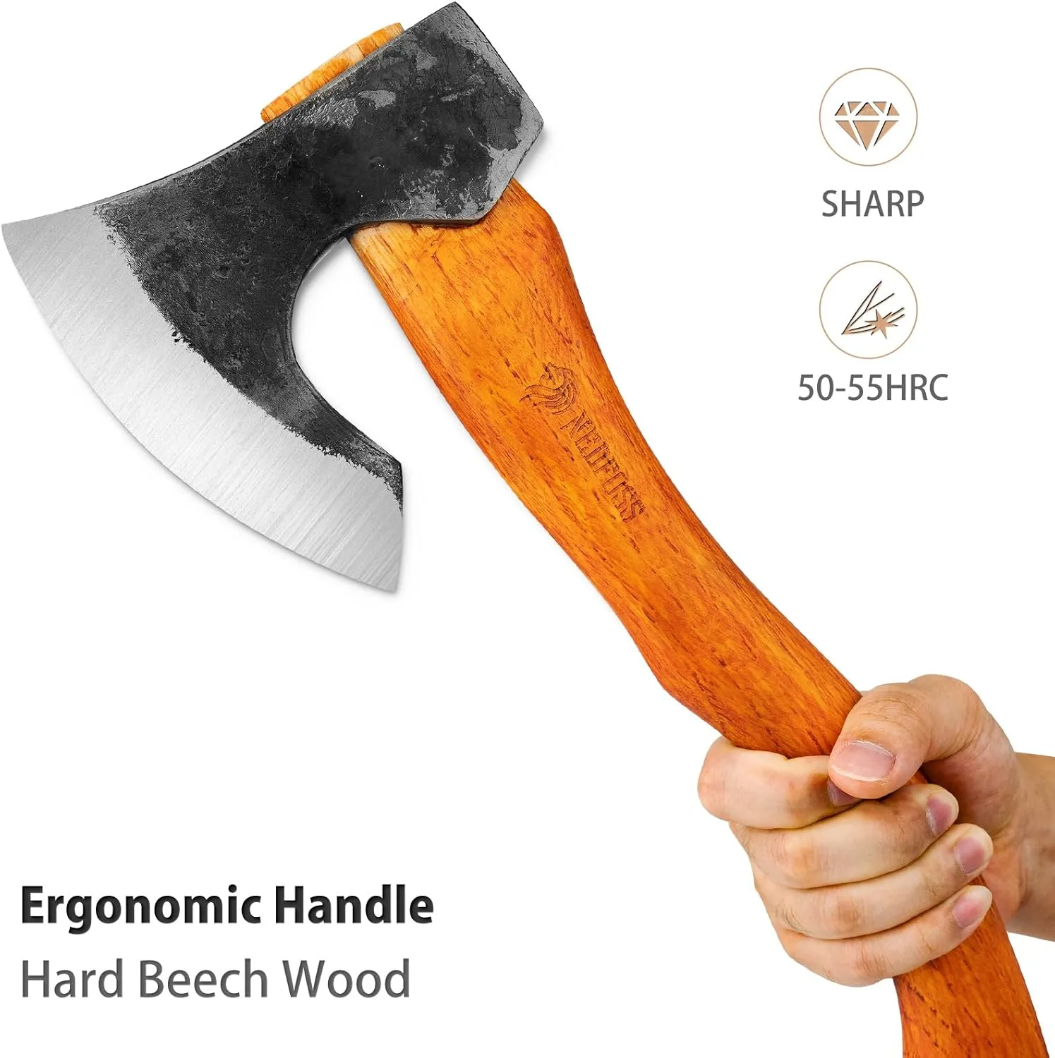 NEDFOSS Mammoth Camping Hatchet Axe, 16" Camping Axe with 1065 High Carbon Steel & Wooden Handle, Multi-Purpose Hatchet Axe for Camping, Bushcraft and Survival, Cabin Dector, Gift for Men