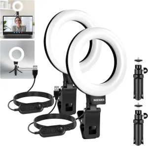 NEEWER BASICS 5" Ring Light for Video Conference Lighting, 2 Pack Clip on Light Kit with Desk Tripod Stands for Monitor Laptop Computer Zoom Call Live Streaming Recording Remote Working Learning, BR60