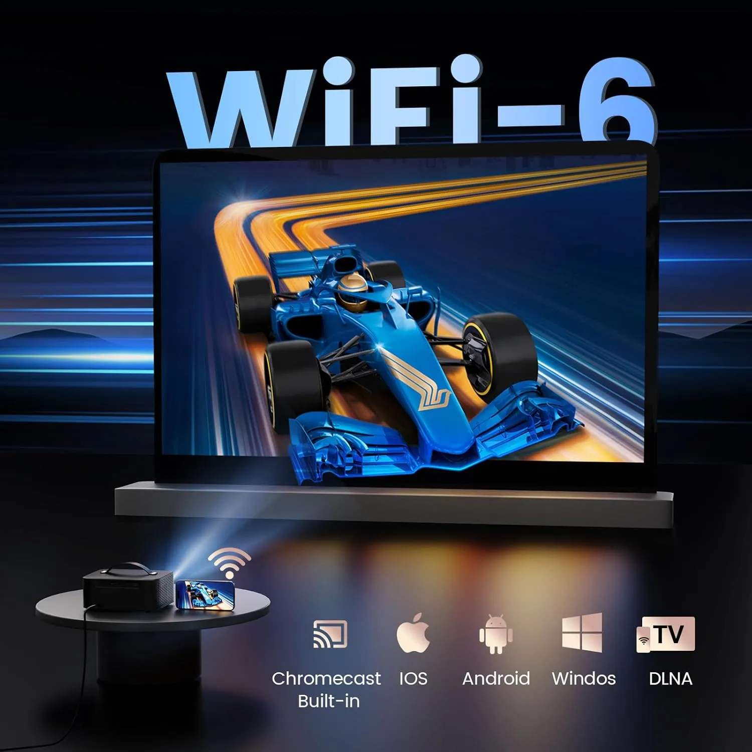 [Netflix-Licensed/1200 ANSI/Auto Focus]Outdoor-Projector-4K with Wifi6 and Bluetooth, Smart TV OS & DoIby, Portable Projector with Netflix/YouTube/PrimeVideo, ONOAYO 1080P Proyector with 300 ''Display