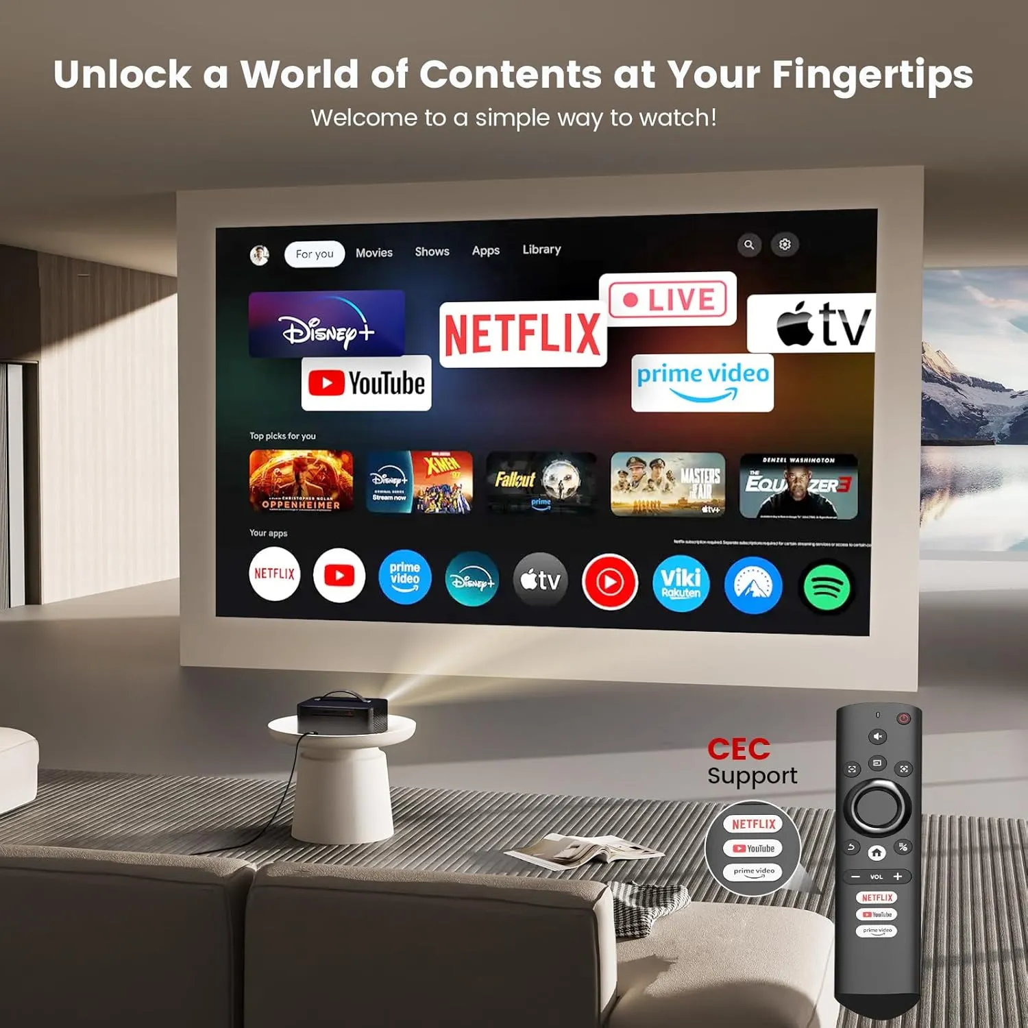 [Netflix-Licensed/1200 ANSI/Auto Focus]Outdoor-Projector-4K with Wifi6 and Bluetooth, Smart TV OS & DoIby, Portable Projector with Netflix/YouTube/PrimeVideo, ONOAYO 1080P Proyector with 300 ''Display