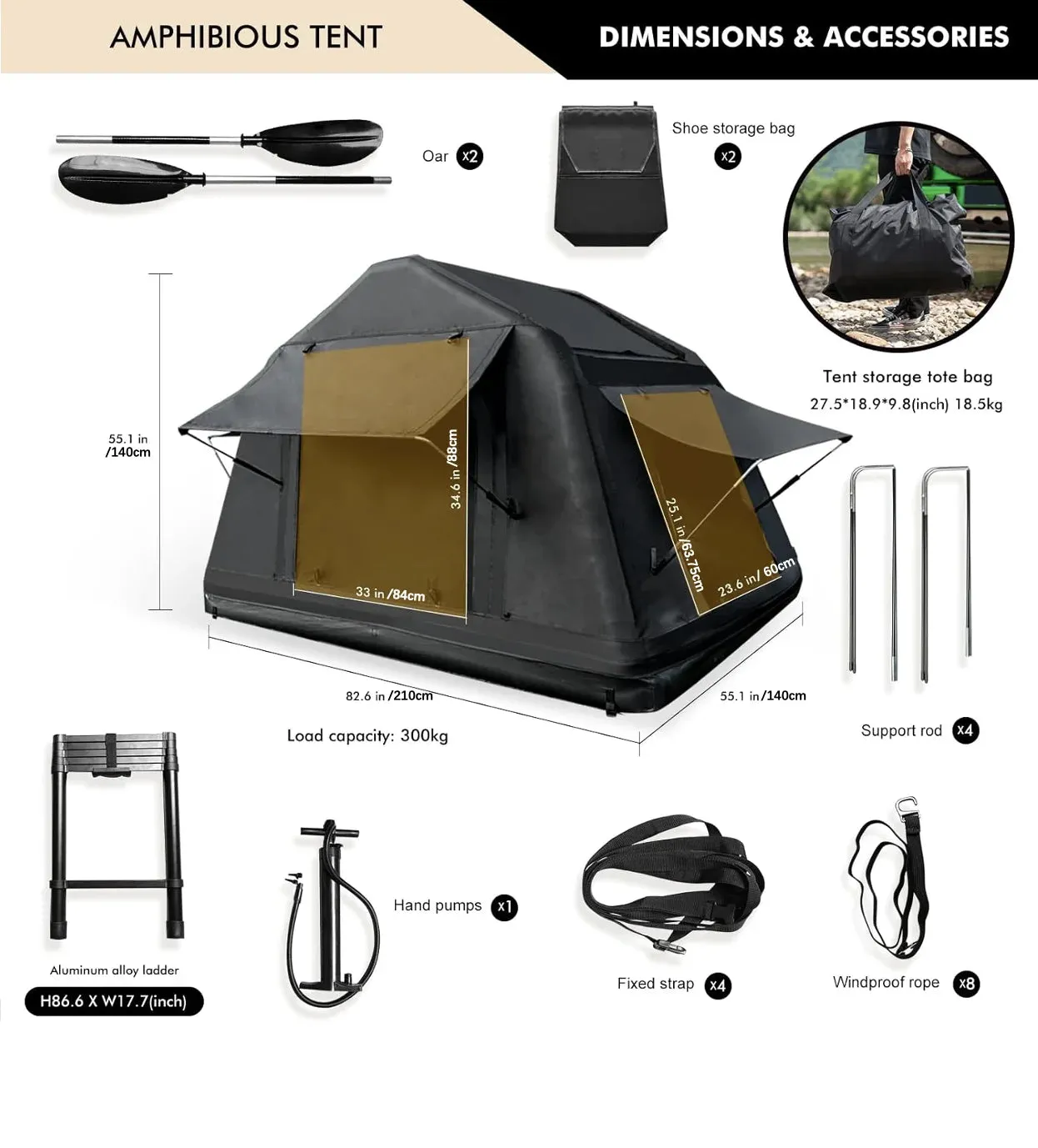 New Design 4x4 Offroad Car Roof Top Tent Amphibious Inflatable Tent With Ladder For Camping