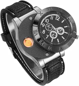 New Military USB Lighter Watch Men's Casual Wristwatches with Windproof Flameless Cigarette Cigar Lighter